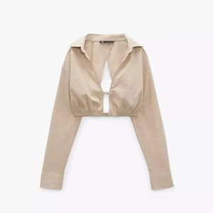 Zara Beige Long Sleeve Tunic Top